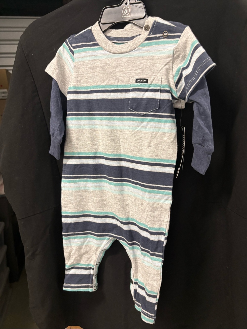 Volcom Gray, Navy & Teal Striped Kids One-Piece